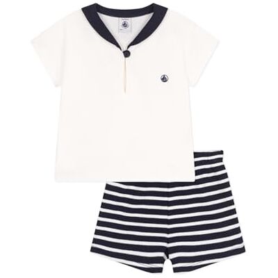 Petit Bateau baby-pojkar 2-delat set, Blå/vit, 3 månader Petit Bateau baby-pojkar 2-delat set, Blå/vit, 3 månader