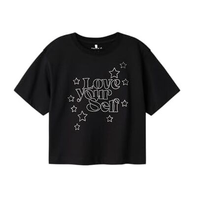NAME IT Namn det flicka Nkfostinna Ss Short Nreg Top Box T-shirt, svart, 122-128 NAME IT Namn det flicka Nkfostinna Ss Short Nreg Top Box T-shirt, svart, 122-128
