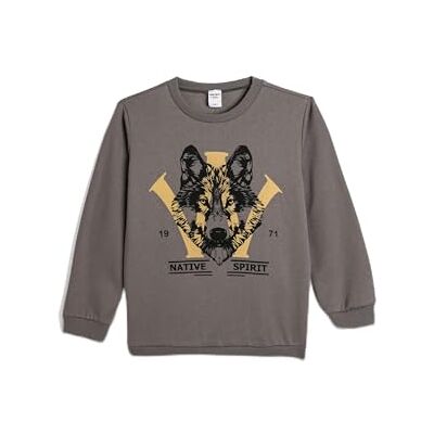 Koton pojkar långärmad crew varg tryckt mjuk interiör sweatshirt, Grå (031), 4-5 år Koton pojkar långärmad crew varg tryckt mjuk interiör sweatshirt, Grå (031), 4-5 år