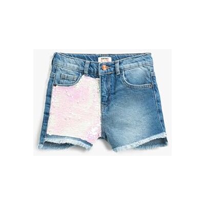Koton Flickor paljett Jean Pockets Shorts med knytband, Mid Indigo, 6-7 år Koton Flickor paljett Jean Pockets Shorts med knytband, Mid Indigo, 6-7 år