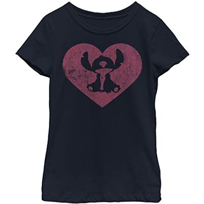 Disney Lilo & Stitch Heart Girl's Solid Crew Tee Navy Blue, X-Small, marinblå, XS Disney Lilo & Stitch Heart Girl's Solid Crew Tee Navy Blue, X-Small, marinblå, XS