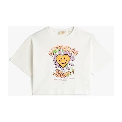Koton Girls's Crop Oversized Back Print Crew Neck T-shirt, Ecru (010), 6-7 �r Koton Girls's Crop Oversized Back Print Crew Neck T-shirt, Ecru (010), 6-7 �r