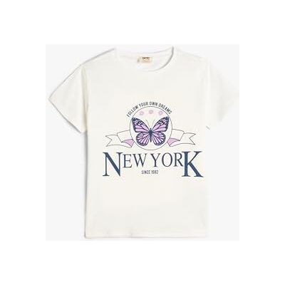 Koton Girls's Crew neck kortärmad fjäril tryckt T-shirt, Ecru (010), 7-8 År Koton Girls's Crew neck kortärmad fjäril tryckt T-shirt, Ecru (010), 7-8 År