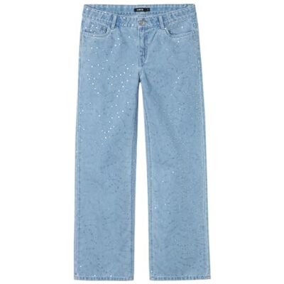 NAME IT flicka Nlfsyzza DNM Lw Wide byxa jeans, Medium blå denim/detalj: med paljetter, 158 NAME IT flicka Nlfsyzza DNM Lw Wide byxa jeans, Medium blå denim/detalj: med paljetter, 158