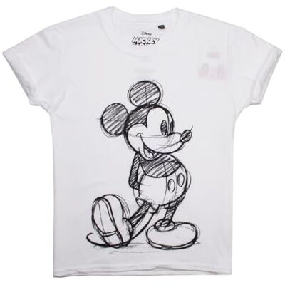 Disney Musse Pigg skiss T-shirt för flickor, Vit (vitvit), 9 År Disney Musse Pigg skiss T-shirt för flickor, Vit (vitvit), 9 År