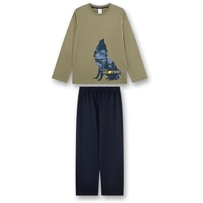 Sanetta Pojkpyjamas grön högkvalitativ och bekväm pyjamas av bomull för pojkar. Långärmad pyjamas med vargmotiv pyjamas-set för pojkar, Grön, 152 Sanetta Pojkpyjamas grön högkvalitativ och bekväm pyjamas av bomull för pojkar. Långärmad pyjamas med vargmotiv pyjamas-set för pojkar, Grön, 152