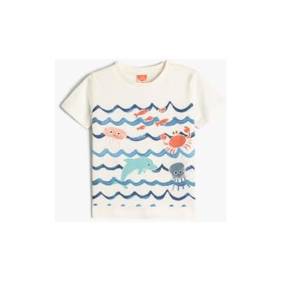 Koton Babyboys Crew Neck Kortärmad Tryckt T-shirt, Ecru (010), 18-24 månader Koton Babyboys Crew Neck Kortärmad Tryckt T-shirt, Ecru (010), 18-24 månader