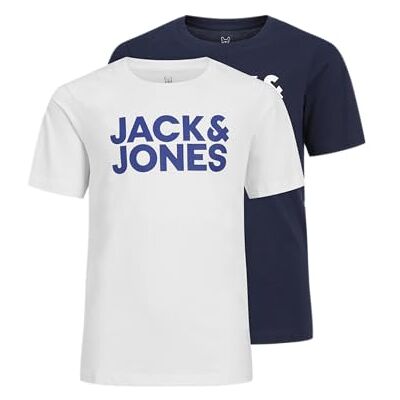 JACK & JONES Pojke Jjecorp Logo Tee Ss 2pk Jnr 12199947 T-tröja, Mörkblå, Vit, 128 JACK & JONES Pojke Jjecorp Logo Tee Ss 2pk Jnr 12199947 T-tröja, Mörkblå, Vit, 128