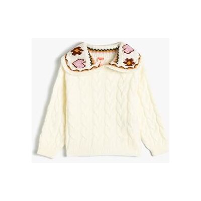 Koton Babygirls Cable-Knit detalj Peter Pan Neck Långärmad tröja, Ecru (010), 12-18 månader Koton Babygirls Cable-Knit detalj Peter Pan Neck Långärmad tröja, Ecru (010), 12-18 månader