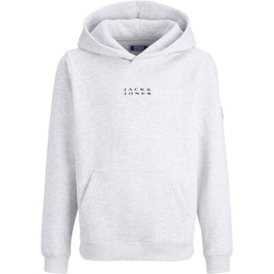 JACK & JONES Jcopoint Sweat Badge Hood Jnr, Vit melange, 140 JACK & JONES Jcopoint Sweat Badge Hood Jnr, Vit melange, 140