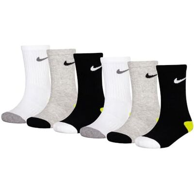 NIKE 6Pk Smiley Crew Strumpor för barn, Grey Heather, 5/7 År NIKE 6Pk Smiley Crew Strumpor för barn, Grey Heather, 5/7 År