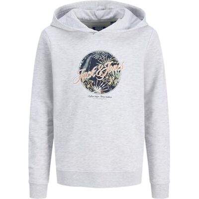 JACK & JONES Jjhonolulu Shape Sweat Hood Jnr, Vit melange, 140 JACK & JONES Jjhonolulu Shape Sweat Hood Jnr, Vit melange, 140