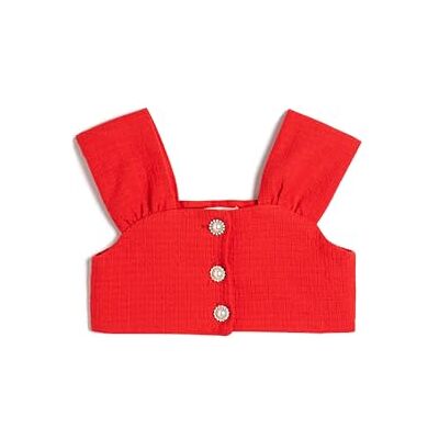 Koton Girls's Crop Button detalj ärmlös bomullsblus, Röd (412), 7-8 År Koton Girls's Crop Button detalj ärmlös bomullsblus, Röd (412), 7-8 År