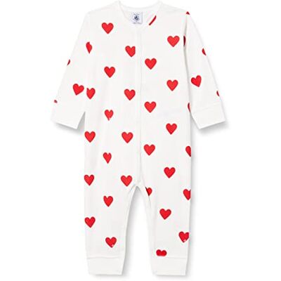 Petit Bateau babyflickor Sleep Well fotlös pyjamas, Blanc Marshmallow/Rouge Terkuit, 12 månader Petit Bateau babyflickor Sleep Well fotlös pyjamas, Blanc Marshmallow/Rouge Terkuit, 12 månader