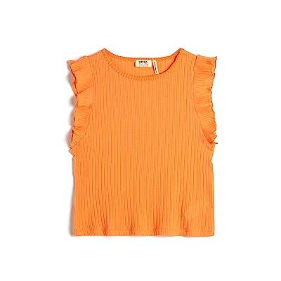 Koton Girls's tanktopp ruffle detalj rund hals ribbad bomullslinne, Orange (200), 11-12 År Koton Girls's tanktopp ruffle detalj rund hals ribbad bomullslinne, Orange (200), 11-12 År