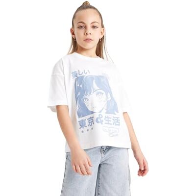 DeFacto T-shirt för flickor, Vit, 7-8 år DeFacto T-shirt för flickor, Vit, 7-8 år