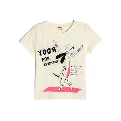 Koton Girls's Crew Neck kortärmad tryckt T-shirt, Ecru (010), 11-12 År Koton Girls's Crew Neck kortärmad tryckt T-shirt, Ecru (010), 11-12 År