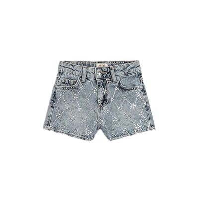 Koton Girls's Extra Mini Slim Cut Gleamy broderade bomullsshorts, Light Indigo (lin), 7-8 år Koton Girls's Extra Mini Slim Cut Gleamy broderade bomullsshorts, Light Indigo (lin), 7-8 år