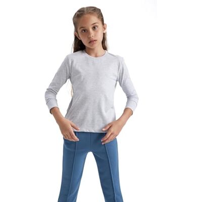 DeFacto Långärmad tröja för flickor – fashionabla långärmade tröjor för flickor – snygg mångfald för alla tillfällen, flickor långärmade tröjor från Regular Fit Crew Neck, GRÅ, 9-10 år DeFacto Långärmad tröja för flickor – fashionabla långärmade tröjor för flickor – snygg mångfald för alla tillfällen, flickor långärmade tröjor från Regular Fit Crew Neck, GRÅ, 9-10 år