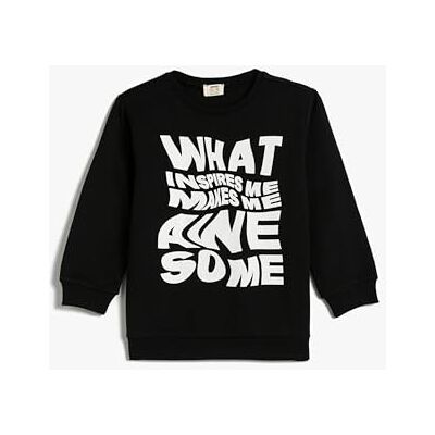 Koton pojkar tryckt borstad interiör långärmad crew neck bomull sweatshirt, Svart (999), 6-7 �r Koton pojkar tryckt borstad interiör långärmad crew neck bomull sweatshirt, Svart (999), 6-7 �r