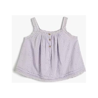 Koton Girls's Strappy Cutwork knapp detalj bomullsfodrad blus, Lila design (3d7), 5-6 År Koton Girls's Strappy Cutwork knapp detalj bomullsfodrad blus, Lila design (3d7), 5-6 År