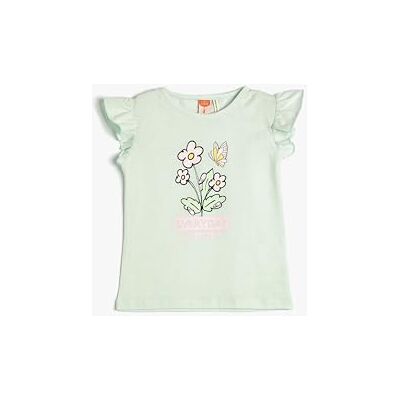 Koton Baybgirls T-shirt crew neck ruffle ärmlös blomma tryckt bomull linne, Grön (786), 9-12 månader Koton Baybgirls T-shirt crew neck ruffle ärmlös blomma tryckt bomull linne, Grön (786), 9-12 månader