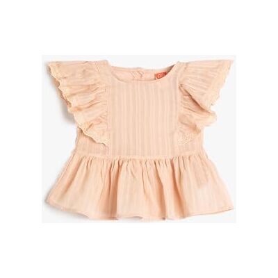 Koton Baybgirls kortärmad crew neck texturerad pleated Guipure bomullsblus, Rosa (270), 12-18 månader Koton Baybgirls kortärmad crew neck texturerad pleated Guipure bomullsblus, Rosa (270), 12-18 månader