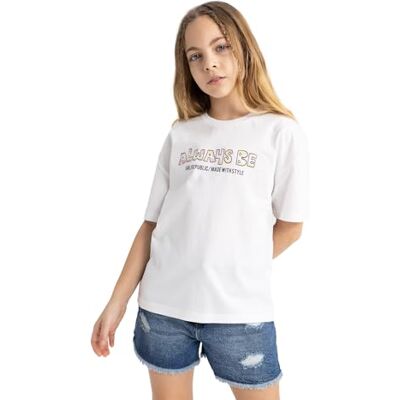 DeFacto T-shirt för flickor, Vit, 9-10 år DeFacto T-shirt för flickor, Vit, 9-10 år