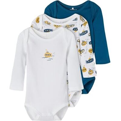 NAME IT Baby pojkar 3-pack långärmad body, Legion blå, 62 cm NAME IT Baby pojkar 3-pack långärmad body, Legion blå, 62 cm