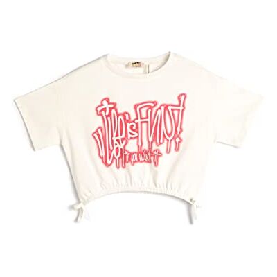 Koton Girls's Crop graffiti tryckt elastiskt band på hem kortärmad bomull t-shirt, Ecru (010), 5-6 År Koton Girls's Crop graffiti tryckt elastiskt band på hem kortärmad bomull t-shirt, Ecru (010), 5-6 År
