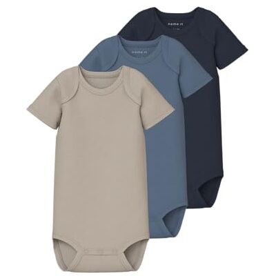 NAME IT Namn it baby unisex Nbnbody 3P Ss Solid Rib Noos (förpackning med 3), Kina blå, numeric_74 NAME IT Namn it baby unisex Nbnbody 3P Ss Solid Rib Noos (förpackning med 3), Kina blå, numeric_74