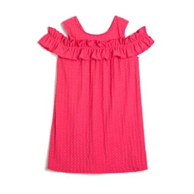 Koton Girls's Midi ärmlös ruffle detalj rund krage texturerad klänning, Fushia (305), 7-8 år Koton Girls's Midi ärmlös ruffle detalj rund krage texturerad klänning, Fushia (305), 7-8 år