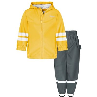 Playshoes Basic regndräkt, gul/grå midja, 116, unisex barn Playshoes Basic regndräkt, gul/grå midja, 116, unisex barn