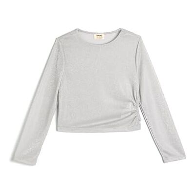 Koton Girls's Långärmad crew neck glänsande tyg dragsko T-shirt, Grå (031), 4-5 Jahre Koton Girls's Långärmad crew neck glänsande tyg dragsko T-shirt, Grå (031), 4-5 Jahre