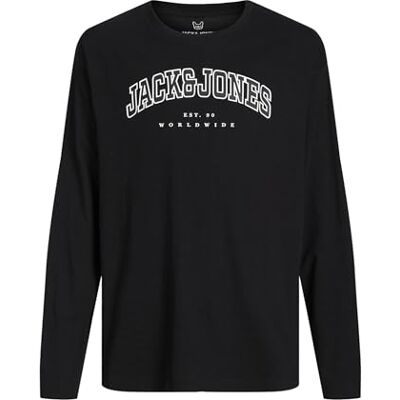 JACK&JONES JUNIOR JJECALEB Varsity Tee LS O-Neck SN MNI, Svart/passform: lös, 116 JACK&JONES JUNIOR JJECALEB Varsity Tee LS O-Neck SN MNI, Svart/passform: lös, 116
