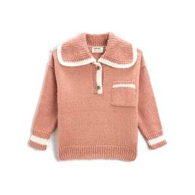 Koton Girls's överdimensionerad stickad tröja Peter Pan Neck randig knapp och ficka detalj tröja, Orange (213), 6-7 år Koton Girls's överdimensionerad stickad tröja Peter Pan Neck randig knapp och ficka detalj tröja, Orange (213), 6-7 år