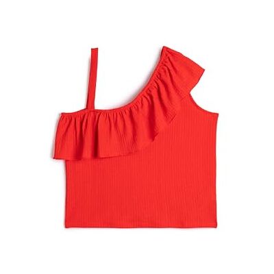Koton Girls's One Shoulder Ruffle Strappy Detalj Texturerad blus, Röd (401), 5-6 År Koton Girls's One Shoulder Ruffle Strappy Detalj Texturerad blus, Röd (401), 5-6 År