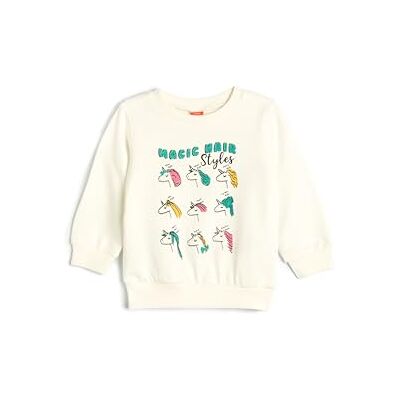 Koton Babygirls långärmad crew neck bomull tryckt detalj mjuk interiör sweatshirt, Ecru (010), 2-3 år Koton Babygirls långärmad crew neck bomull tryckt detalj mjuk interiör sweatshirt, Ecru (010), 2-3 år