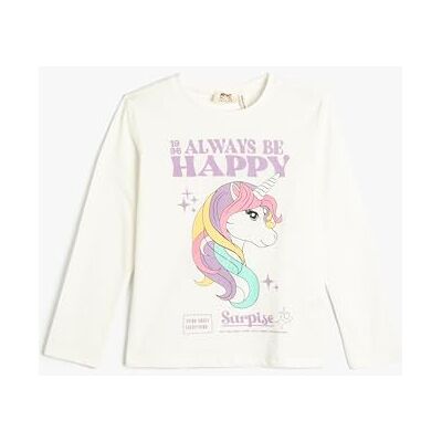Koton Girls's Unicorn långa ärmar crew neck bomull T-shirt, Ecru (010), 7-8 År Koton Girls's Unicorn långa ärmar crew neck bomull T-shirt, Ecru (010), 7-8 År