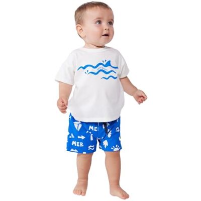 Petit Bateau Kortärmad T-shirt för pojkar, Malvavisa/porslin, 24 mesi Petit Bateau Kortärmad T-shirt för pojkar, Malvavisa/porslin, 24 mesi