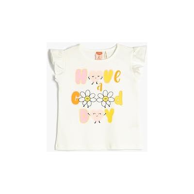 Koton Baybgirls T-shirt crew neck ruffle ärmlös tusensköna tryckt bomullslinne, Ecru (010), 6-9 M�nader Koton Baybgirls T-shirt crew neck ruffle ärmlös tusensköna tryckt bomullslinne, Ecru (010), 6-9 M�nader