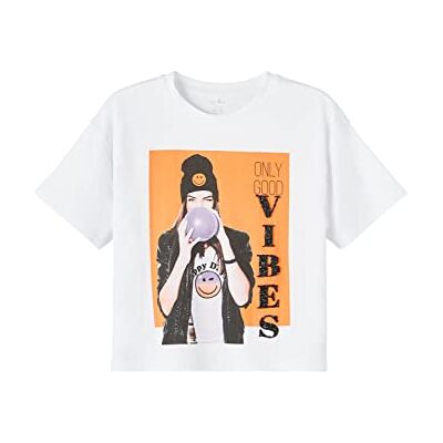 NAME IT A/S Girl's Nkfasa Happy Ss Boxy Top SMI T-shirt, Dubbel grädde, 116 NAME IT A/S Girl's Nkfasa Happy Ss Boxy Top SMI T-shirt, Dubbel grädde, 116