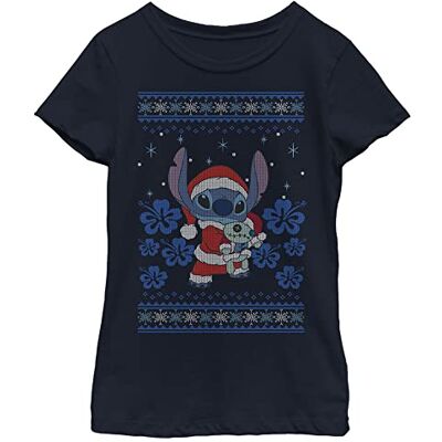 Disney Lilo & Stitch Holiday Stitch Girl's Solid Crew Tee, Navy Blue, X-Small, marinblå, XS Disney Lilo & Stitch Holiday Stitch Girl's Solid Crew Tee, Navy Blue, X-Small, marinblå, XS