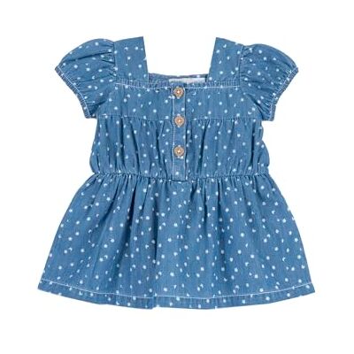 Chicco Lätt kortärmad denim klänning för flickor, Medelblå, 9 mesi Chicco Lätt kortärmad denim klänning för flickor, Medelblå, 9 mesi