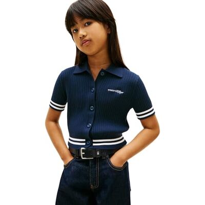 Tommy Hilfiger Tommy-tröja för flickor Rib Polo Ss KG0KG09379 pikétröjor, blå (mörk natt marinblå), 12 år Tommy Hilfiger Tommy-tröja för flickor Rib Polo Ss KG0KG09379 pikétröjor, blå (mörk natt marinblå), 12 år