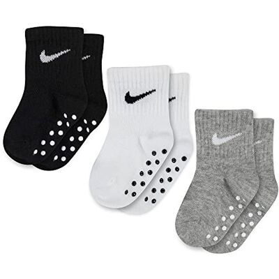 NIKE baby-pojkar Mid Cut Quarter Grip-strumpor, Svart/vit/grå, 6-12 månader NIKE baby-pojkar Mid Cut Quarter Grip-strumpor, Svart/vit/grå, 6-12 månader
