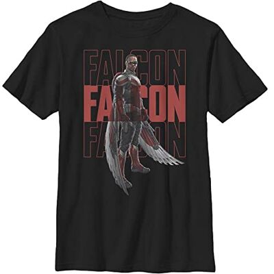 Marvel Likeness Winter Soldier Falcon Repeating Boy's Solid Crew Tee, svart, Youth X-Small, svart, XS Marvel Likeness Winter Soldier Falcon Repeating Boy's Solid Crew Tee, svart, Youth X-Small, svart, XS