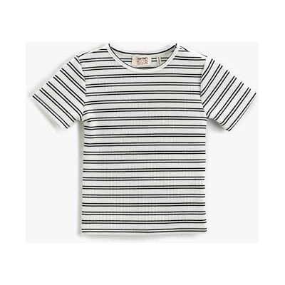 Koton Girls's Rund hals ribbad kortärmad T-shirt, Vit rand (0s0), 7-8 År Koton Girls's Rund hals ribbad kortärmad T-shirt, Vit rand (0s0), 7-8 År