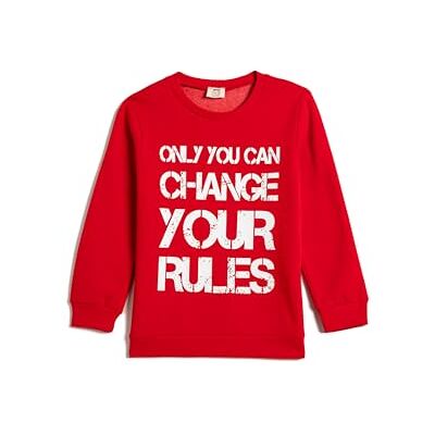 Koton pojkar tryckt sweat borstad interiör långärmad crew neck bomull sweatshirt, Röd (401), 6-7 �r Koton pojkar tryckt sweat borstad interiör långärmad crew neck bomull sweatshirt, Röd (401), 6-7 �r