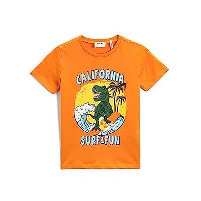 Koton Boys's Dinosaur tryckt kortärmad crew neck bomull T-shirt, Orange (200), 4-5 Jahre Koton Boys's Dinosaur tryckt kortärmad crew neck bomull T-shirt, Orange (200), 4-5 Jahre